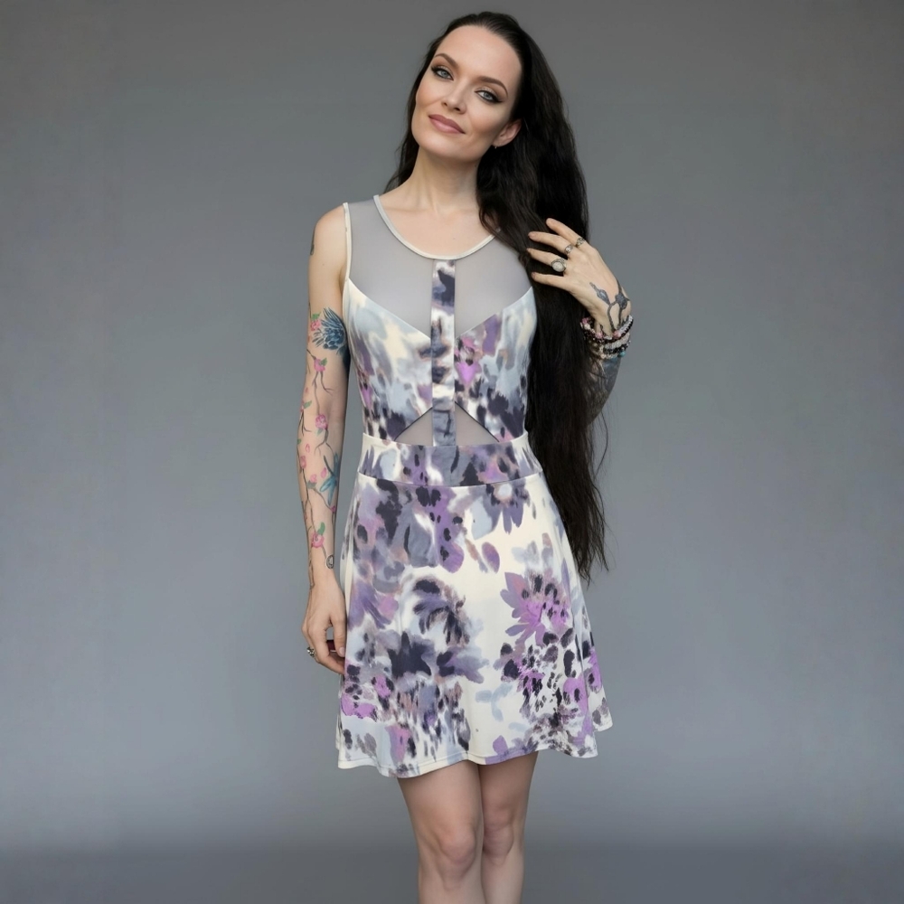 Urban Outfitters ✦ Marbled Cut-Out Mini Dress ✦ Mesh Accents w/ Keyholes S EUC